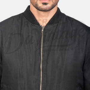 Chaqueta Bomber Negra Clásica para Hombre, Chaqueta de Vuelo Ligera Informal, Corte Ajustado, Resistente al Viento, con Ribete Acanalado - Product Image 6