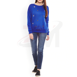 เสื้อสเวตเชิ้ตคอกลมแบบเรียบ แฟชั่นขายส่ง รับผลิตตามสั่ง แห้งเร็ว ระบายอากาศได้ดี สีพื้นสำหรับผู้หญิง บริการออกแบบ OEM - Product Image 4