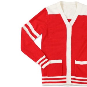 Cárdigan de punto para mujer, estilo preppy, color rojo crema en contraste, manga larga, cuello vuelto, con bolsillos, para otoño. - Product Image 5