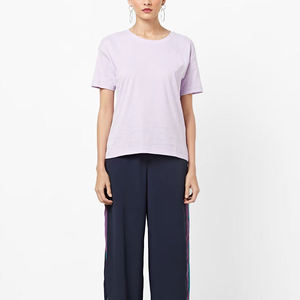 Women's Lavender O-Neck Short Sleeve Loose Fit Cotton T-Shirt Casual Solid Color Breathable Jersey <b>Top</b> - Product Image 2