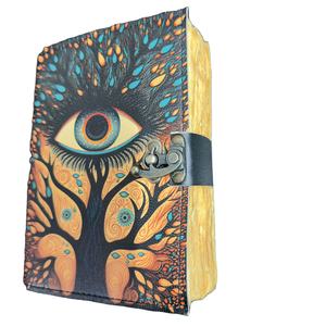 Diario de hechizos vintage hecho a mano, Grimorio de cuero genuino con borde deshilachado, estilo clásico con ojo turco para hombres y mujeres - Product Image 6