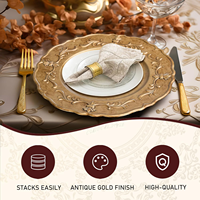 Assiette de présentation vintage dorée ronde décorative, assiette de table festonnée florale pour mariage et réception