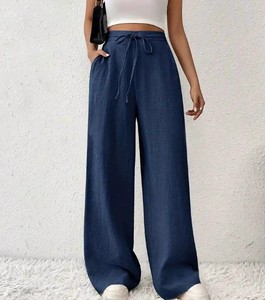 Pantalon en toile décontracté taille haute coupe droite unie pour femme, style européen et américain, idéal pour l'automne - Product Image 4