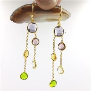 WHOLESALE ROUND MULTI GEMSTONES HANGING <b>DANGLE</b> <b>EARRINGS</b> MULTI GEMSTONE ROUND <b>EARRINGS</b> WITH TRENDY DESIGN - Product Image 2