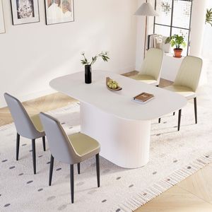 Tavolo da Pranzo in Stile Moderno Medievale da 160 cm in MDF Color Crema con Set di 4 Sedie da Pranzo in PU, Piano in Metallo Nero e Gambe in Metallo - Product Image 5