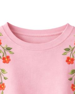 Camiseta Corta Rosa Bebé Personalizada para Mujer, Bordado Floral, Manga Corta, Informal, de Moda, Mezcla de Algodón Suave, Top de Verano para Mujer, Venta al por Mayor - Product Image 3