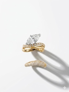 Vertical Marquise Rapture Ring paired with a <b>Wrap</b> Pave Band 3CT Lab Grown Diamond Bridal Set Ring Unique Engagement Wedding Ring - Product Image 3
