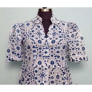 Women's Floral Printed Cotton A-Line Maxi <b>Dress</b> With Turn-Down Collar And Short Sleeve Casual Loose Fit For Daily Wear - Product Image 5