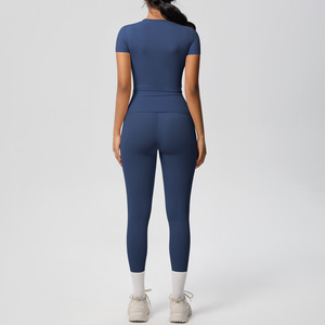 Women's Custom 2-Piece Gym Fitness Workout Sets Skinny Yoga Pants Suit <b>Flared</b> <b>Leggings</b> Stand Collar Solid Color - Product Image 3