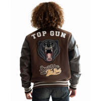 Veste Bomber Vintage Personnalisée en Gros pour Hommes, Marron, Style Varsity Letterman, Manches en Cuir Véritable, Patchwork en Tissu Éponge