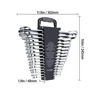 Set di chiavi a cricchetto combinato da 16 pezzi con supporto organizer regolabile, in acciaio CrV, metrico da 8 mm a 24 mm - Product Image 4