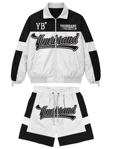 Splendid Apparel Men's Sporty Summer <b>Track</b> <b>Jacket</b> Shorts Set White Purple Heat-Transfer Printed Breathable Turn-down Collar - Product Image 5