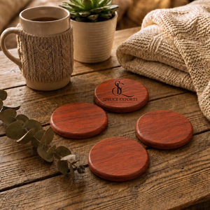 Round Walnut Wooden <b>Coaster</b> Set With Natural Grain. Premium Wholesale Sleek Drinkware <b>For</b> Luxury Cafe & Home Decoration - Product Image 5