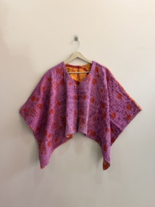 Plus Size Geometric <b>Kantha</b> Quilted Cotton Blouson <b>Jacket</b> for Women - Product Image 1