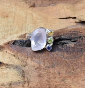 Natural Pink Rose Quartz 925 Sterling <b>Silver</b> Bohemian Christian Bezel <b>Set</b> Gemstone <b>Ring</b> for Women-Birthday Wedding Anniversary - Product Image 3