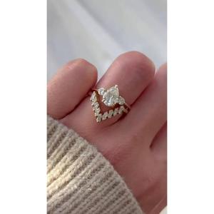 925 <b>Silver</b> Pear Cut Moissanite Bridal <b>Set</b> with Chevron Band Two Band Wedding <b>Set</b> Elegant Engagement <b>Ring</b> <b>Set</b> Fine Jewelry - Product Image 1