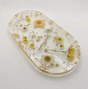 Handmade Oval Resin Jewelry <b>Tray</b> Luxury Floral Resin <b>Vanity</b> Dish - Handcrafted White Pearl and Clear Gold Foil - Product Image 2