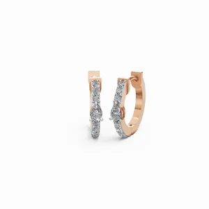 Pendientes de Aro con Diamantes Pavé de Diseño Único, Corte Redondo y en Forma de Pera, en Oro Rosa de 18K, para Mujer - Product Image 3