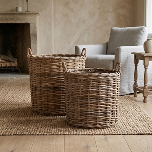 New Modern Minimalist Woven Rattan Storage Basket Set Eco-Friendly Round Organizer Container Handles Home Decoration Wicker Box - Product Image 4
