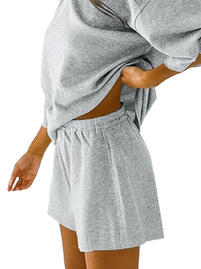 Women's Summer 2-Piece T-Shirt & Above Knee Shorts <b>Set</b> Loose & Comfortable Solid Pattern Tracksuits Sweatsuit for Lounge - Product Image 3