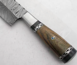 Cuchillo de Chef PRESTIGE BLADES Personalizable, Hecho a Mano con Acero de Damasco, Mango de Madera Moderno, Funda de Cuero Puro, Diseño Ambidiestro - Product Image 6