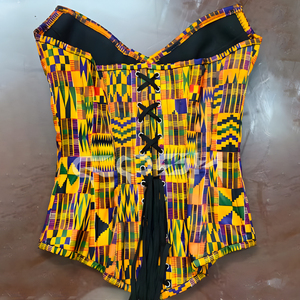 Corsé de mujer con estampado africano Kente, top corsé con varillas de acero para moldear la cintura, corsé de moda étnica, proveedor de tops bustier - Product Image 6