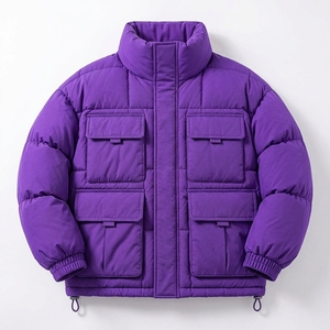 Men's Purple Puffer Jacket Stand Collar Quilted <b>Winter</b> <b>Coat</b> <b>Hooded</b> Zip Up Outdoor Streetwear Custom Private Label OEM ODM - Product Image 1