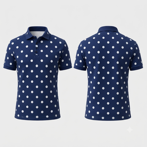 เสื้อโปโลชายสีกรมท่าลายจุด แขนสั้น ผ้าถัก สไตล์ลำลอง ระบายอากาศได้ดี ผลิตจากโพลีเอสเตอร์ 100% - Product Image 1