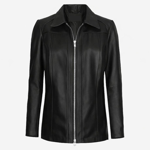 Blouson matelassé pour femme en cuir de mouton, style bulle, vêtement d'extérieur d'hiver, fermeture éclair, finition délavée, imperméable, réversible, décontracté, style urbain - Product Image 1