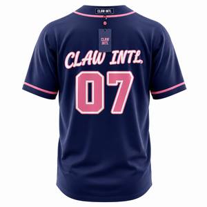 Claw Intl Navy <b>Baseball</b> Jersey Pink Trim Button Up Short Sleeve Sports Top Button up unisex <b>baseball</b> - Product Image 6
