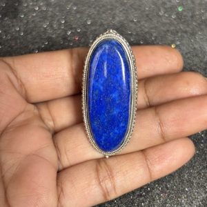 Long Bohemian Style 925 Silver plated <b>Ring</b> Fashionable Oval shape <b>Lapis</b> <b>Lazuli</b> Gemstone for Weddings Engagements Parties - Product Image 3