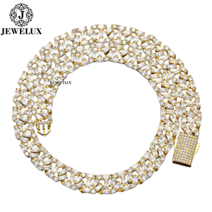 Custom High Quality 925 Silver Moissanite <b>Statement</b> <b>Necklace</b> Baguette Cut Channel Set Rhodium Plated Unisex Luxury Link Chain - Product Image 4