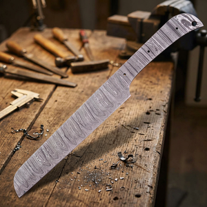 Lame de couteau en acier Damas personnalisée PAK ENTERPRISES, acier à motif pleine longueur, avec trous pré-percés pour la fabrication de couteaux DIY - Product Image 3