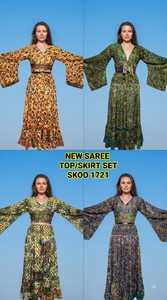 Ensemble jupe/haut pour femme en rayonne naturelle et satin non tissé, imprimé, respirant, style bohème, nouvelle mode, haute qualité, écologique - Product Image 4