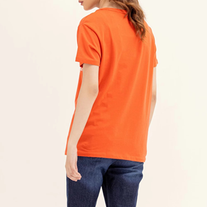 เสื้อยืดคอกลมสีส้มสำหรับผู้หญิง แขนสั้น ลายดอกไม้ สไตล์ลำลอง ผ้าเจอร์ซีย์เนื้อฝ้าย 100% ระบายอากาศได้ดี เหมาะสำหรับใส่ในฤดูใบไม้ผลิและฤดูร้อน - Product Image 2