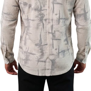 <b>Mens</b> White Grey Abstract Brush Print <b>Long</b> <b>Sleeve</b> <b>Shirt</b> Modern Button Front Collared Casual <b>Shirt</b> for Business and Everyday Wear - Product Image 5