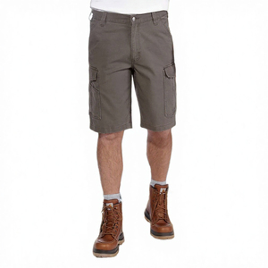 Shorts cargo pour homme, taille mi-haute, longueur Bermuda, 100% toile de coton, style workwear avec poches, fermeture boutonnée, couleur unie - Product Image 1