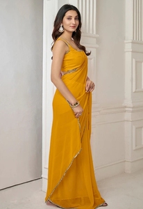 Sari indio de georgette liso estilo Bollywood - Product Image 4