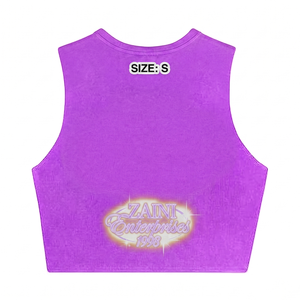 260 GSM Premium Cotton Terry Sleeveless Purple Crop <b>Top</b> T Shirt Custom DTF Screen Print Logo OEM ODM - Product Image 2