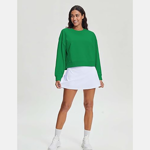 Sweat-shirt à col rond vert unisexe, coupe ample, couleur unie, tricoté, coupe classique, polaire d'hiver, logo personnalisé - Product Image 3