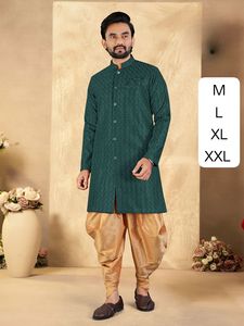 Kurta de style Indo-Occidental pour homme avec Dhoti en soie - Product Image 3