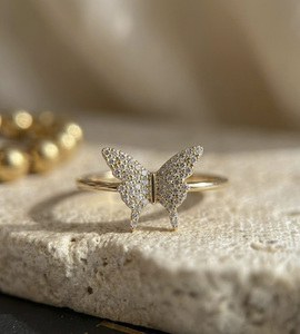 14K Gold Plated Sterling Silver Lab Grown VVS1 <b>Diamond</b> Butterfly Statement <b>Ring</b> Dainty Animal Design GRA Certified for Women - Product Image 5