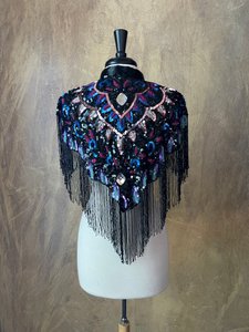 Luxury <b>Silver</b> Hand Embroidered Beaded Fringe <b>Cape</b> Blouse Designer Sequin Tassel Shoulder Collar Women's High Quality HUSSAIN - Product Image 4