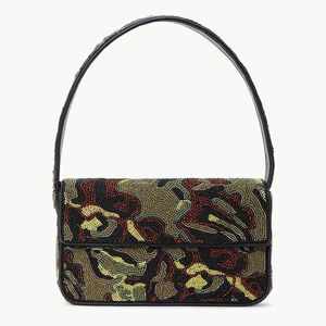 Tropical Palm Tree Abstract Geometric Embroidery Eco-Friendly Lightweight Handbag Vintage-Inspired Beaded Evening <b>Purse</b> Women - Product Image 1