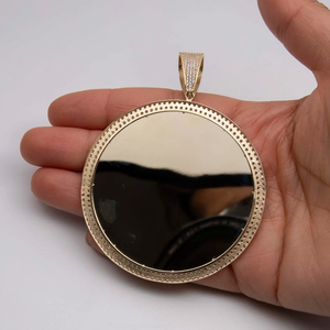 18K Solid Real Gold Plated Round Pendant With Crystal Rhinestone Border Hiphop Style For Unisex Charm - Product Image 3