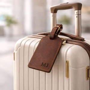 Custom Real Leather Luggage <b>Tags</b> Privacy Flap Travel Bag <b>Tags</b> Genuine Leather <b>Suitcase</b> Name Labels Brand LMP-0241 - Product Image 2