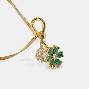 Yellow Gold <b>Emerald</b> Floral Lab Grown Diamond <b>Pendant</b> Necklace - Product Image 5