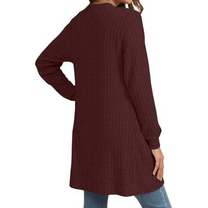 Custom Burgundy Women <b>Cardigan</b> Warm Knitted Acrylic Loose Fit Pocket Outerwear Winter Long Layered Sweaters Outer <b>Cardigans</b> - Product Image 2