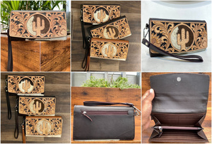 2025 meilleure vente Premium en cuir de vachette véritable Cactus Design Style occidental repoussé à la main en cuir femmes portefeuille décoration florale - Product Image 3