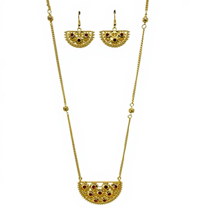 Ensemble collier et boucles d'oreilles en laiton antique, bijoux arabes, chaîne à maillons pour femmes uniquement - Product Image 1